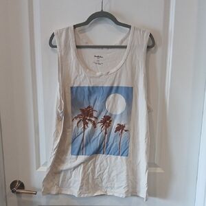 Cream Tank Top with Blue Graphic Size XL good Condition